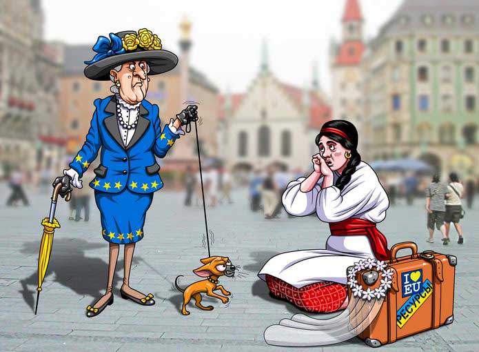 украинская политика в карикатурах Старушка Европа обязана жениться на Украине